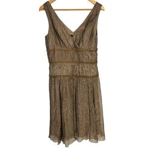 Dusk by Shelia Yen Bronze Metallic Dress Women’s 10 Goddess Holiday Party V-Neck